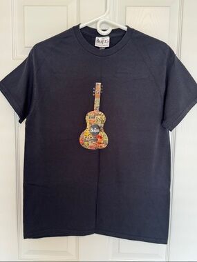 The Beatles Black Tee with Colorful Guitar Graphic